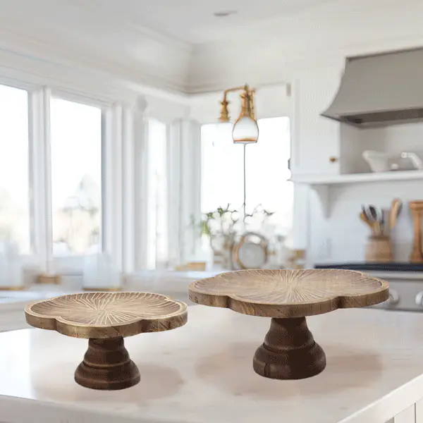 Scalloped Wooden Risers, Set of 2