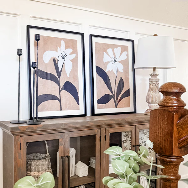 Framed Stylized White Lily Wall Art, Set of Two