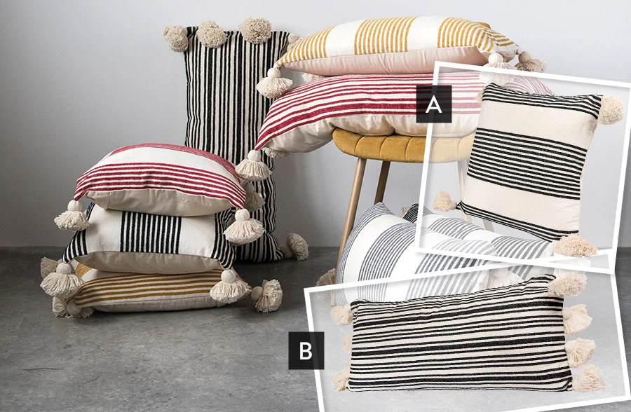 Chenille Woven Striped Pillow with Tassels, Pick Your Style