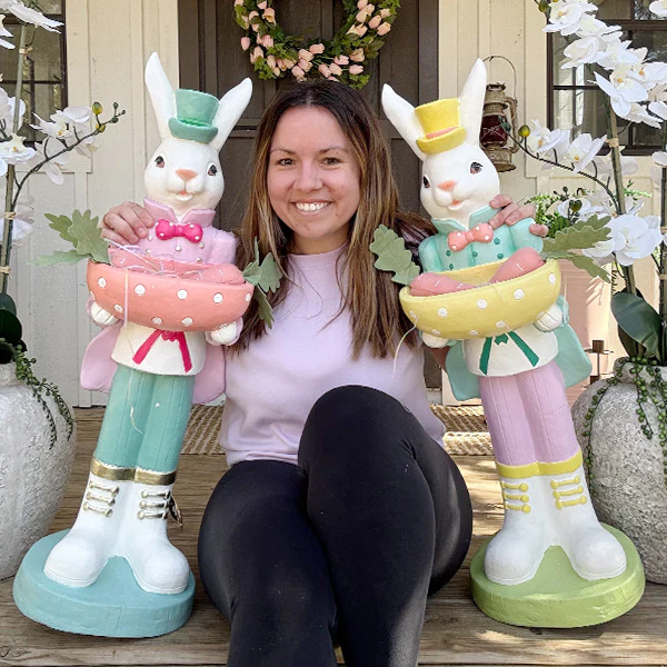 Standing Easter Bunny Figurines with Bowl, Choose Your Style