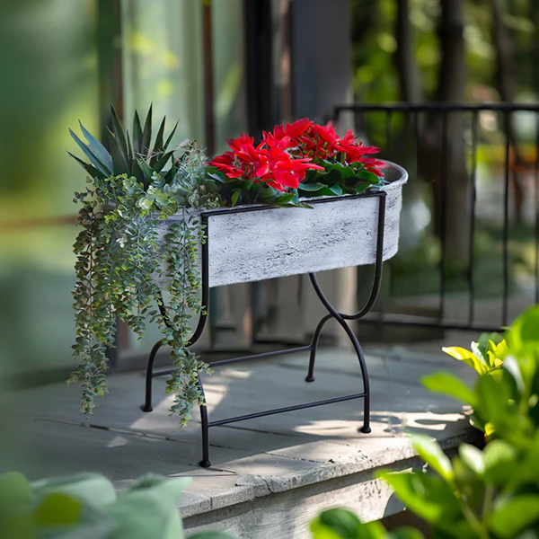 Farmhouse Distressed Metal Bin on Stand
